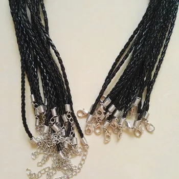 Blokiranje Kožna uže 3 mm 100 kom. crni kabel ogrlica uže privjesak 45 + 5 cm Modni nakit pribor Besplatna dostava na veliko prodaja