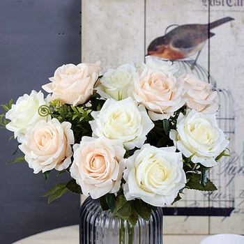 6 Golova Bijela Ruža Umjetne Svile Visoke Kvalitete za Vjenčanje Ukras Zimske Lažni Velike Crveno Cvijeće za uređenje Doma Jesen