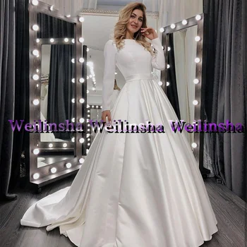 Weilinsha Muslimansko Vjenčanicu 2023 Princeza S Dugim Rukavima Vestido De Novia Jednostavne White Satin Vjenčanica Boje Bjelokosti