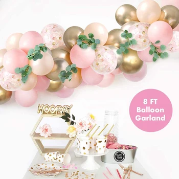100pc Roza Balon Luk Гирлянда Komplet Bijela Pink Zlatni Konfeti Latex Baloni za Tuširanje Djeteta Rođendan Djevojka Vjenčanje College Dekor