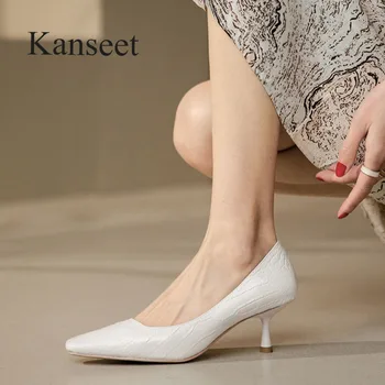 Kanseet/ženske cipele-brod; Novo 2022 godine; proljeće kratak cipele s trga vrhom od prave kože, elegantne ženske cipele ručne izrade, bez spajala na visokom tankom pete 6 cm; ženske cipele