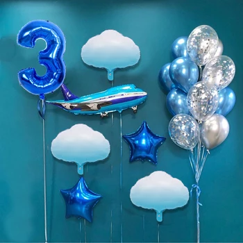 Skup balona na dan rođenja tema plavog aviona 1 2 3 4 5 6 7 8 9-dan rođenja skup metalnih balona 32-inčni digitalni svečane dekorativni balon