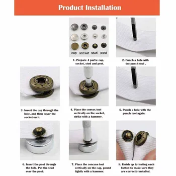 Komplet kožnih patentni gumba, Metalni gumb-gumb 12,5 mm, 4 instalacijskih alat, 6 boji kože gumba za haljine, jakne