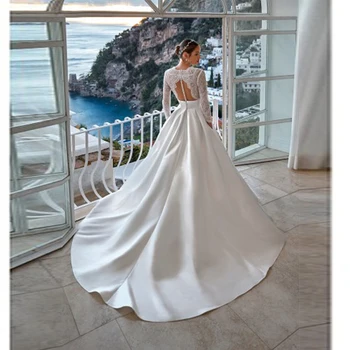 TIXLEAR Princeza cvjetne čipke Oblog Moderan Vjenčanje Haljina Elegantna Vjenčanica S Dugim Rukavima Атласное Vestidos De Novia 2023 Kraljevski Petlja