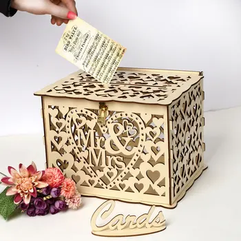 Kutije Za Svadbene Čestitke Drvena Kutija Vjenčanje Pribor DIY Par Jelen Ptica Cvjetni Uzorak Tkanine Posjetnica Drvena Kutija
