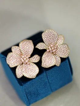 Novi godišnji pink sjajna gorski kristal Cvijet dragulj Prevelike Luksuzne Naušnice-Roze donje vjenčanicu luksuzni latica modni nakit