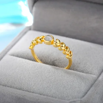 Starinski Opal Sunce Mjesec Prstenje Za Žene Od Nehrđajućeg Čelika U Boji Opal Angažman Estetski Vjenčani Prsten, Nakit Pribor Poklon