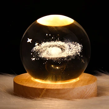 3D Kristalnu Kuglu noćno svjetlo Globus Lampe S Drvenom Osnovom na Mjesečini Lampe Pokloni Za Rođendan Novost Kućni Dekor