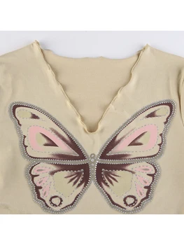 HEYounGIRL Y2K Ženska majica sa po cijeloj površini Leptir, Berba Svakodnevne Ljetne Skraćeni Majice Kratkih Rukava, Moderan Vanjski Estetski t-Shirt
