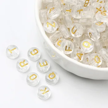 100pc 7 mm Prozirno Zlatna Boja Slova Akrilne Perle, Kružne Stan Slovima Razuporne Perle Za Izradu Nakita Diy Ogrlica i Narukvica