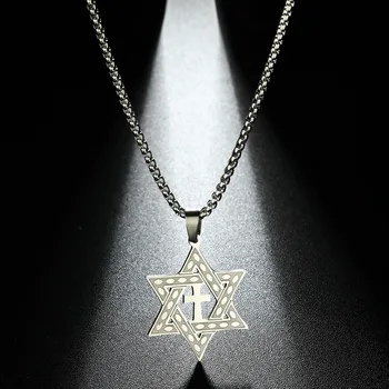 WANGAIYAO novi križ Davida od nehrđajućeg čelika, kršćanska, židovska zvijezda, ovjes, moderan personaliziranu ogrlicu za muškarce i žene, blagdanski dar