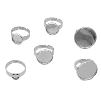 10 kom./lot, Podesivi prsten od nehrđajućeg čelika, Prazan okvir, pogodan za 6 8 10 12 20 25 mm, staklene кабошоны, Gumbi; Ring okvir