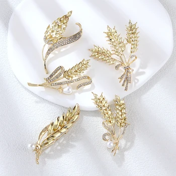 Zlatni broš u obliku klasa pšenice svježi i prirodni povjetarac pšeničnog gornji dio ženske odjeće modni odijelo i kaput pribor pin
