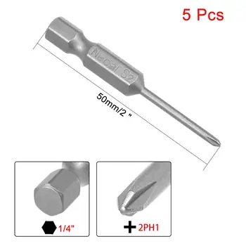 UXCELL 5 kom. PH0 PH1 Odvijači Ručni Alat Magnetska Phillips Odvijač 1/4 Inča S Шестигранным Koljenica S2 Dužina 50 mm