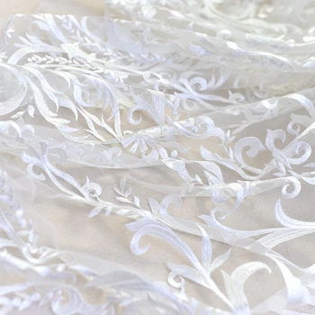 Luksuzno haljina od čipke platno s vezom, soft odjeća, mrežaste tkanine ručni rad, bijele cvjetne čipke tkanina za vjenčanica