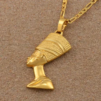 Anniyo Egipatska Kraljica Nefertiti Privjesak Ogrlice Žene Muškarci Nakit Silver Boja/Zlatna Boja Veleprodaja Nakita Afrički #163506