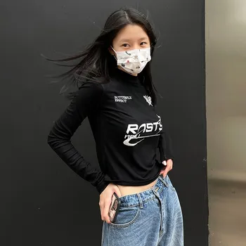 Karrram Grunge Majice s Буквенным po cijeloj površini Korejski Modne Uske majice u japanskom stilu Harajuku Tanka Majica Y2k Estetika Ulica Vintage