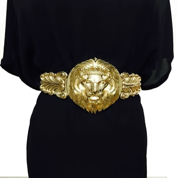 Veleprodaja zlatni pojas s glavom Lava, Trendy ženske metalne obi, ženske luksuzne marke dizajner ženske haljine s elastičnim remenom