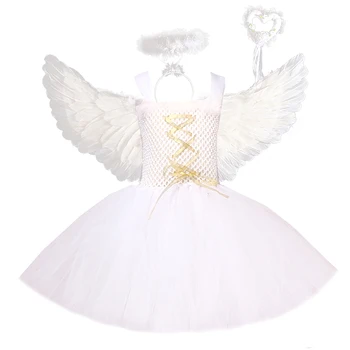 Bijelo Odijelo-gomila Anđela za Djevojčice, Nevjerojatan Haljina za Косплея s Krilima, Dječji Elegantan Haljine Pixie na Halloween, Odjeća za dječji Rođendan
