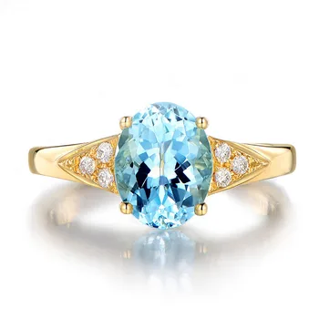 Morski šik Plavi Kristal Topaz i Akvamarin Kamenje i Dijamanti Prsten za Žene 18 Karatno Zlato Punjeni Nakit Prstenje za Ruke Modni Detalj