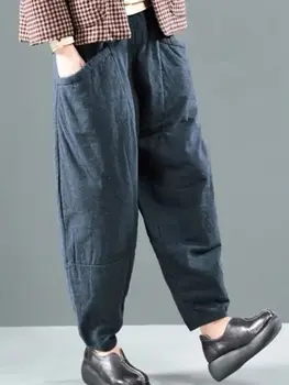 Novi Trendi ženski Jesensko-zimske ženske sportske hlače u retro stilu, Pamučna Posteljina Prošiven Toplo Slobodan Čvrste ženske sportske hlače s Fleksibilnim gumicom u struku