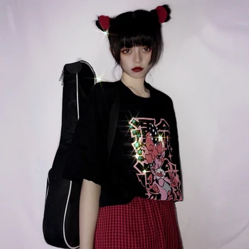 Ženska t-shirt оверсайз U stilu grunge, Crne Majice s po cijeloj površini anime, Harajuku, Vintage Estetski Gotička Grafička Punk-odjeća, t-Shirt Lil Peep