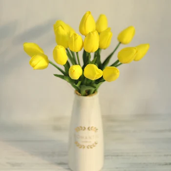 10ШТ Tulipana Umjetni Cvijet Bijeli PU Ovom Dodir za Uređenje Doma Lažni Tulipani Latex Cvijeće Buket Svadbeni Vrtni Ukras