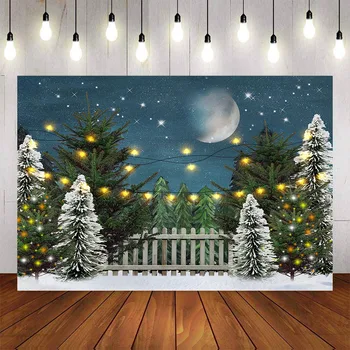 Slika Pozadina Zima Pahuljica Božićno Drvce Mjesec Treperi Svjetlima Ukras Božićna Pozadina za foto-studio
