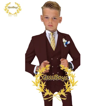 Odijelo za dječake, Casual Vjenčanja smoking od 3 predmeta za djecu, Приталенная Službena odjeća (sportska jakna + hlače + prsluk), Komplet za dječje jakne na red