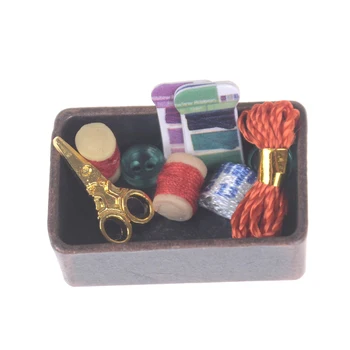 Dječji dekor za dollhouse 1:12 Minijaturna Vintage Odjeća kutija s Iglom, skup Škare, Pribor za Ukrašavanje dollhouse, Namještaj, Igračke