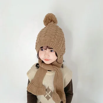 Zima toplo вязаная interna kapa-бомбер sa šal za djevojčice 2-7 godina, funky kapica od vune pređa za djevojčice