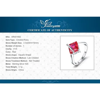 JewelryPalace Kvadratnom Crvena Stvorio Rubin Prsten od 925 Sterling Srebra za Žene Modni Nakit s Dragim Kamenjem Solitaire Zaručnički Prsten