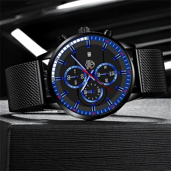 Luxus Mode Herren Uhren Männer Sport Leuchtende Uhr Edelstahl Quarz Armbanduhr Mann Business Casual Leder Armband